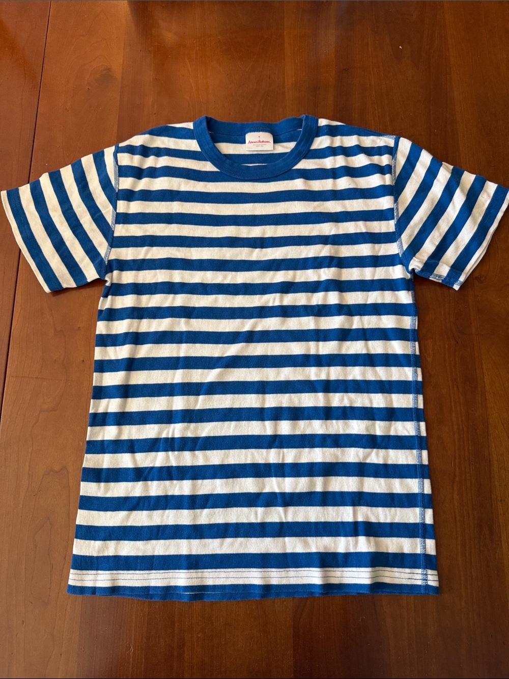 Women’s Blue and White Striped Crewneck Tee